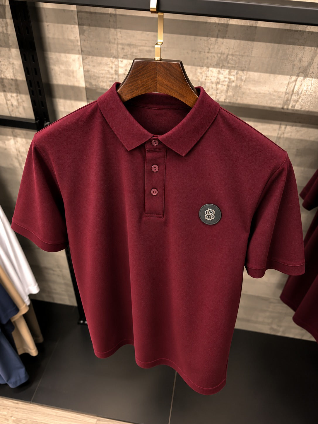 Men's Premium Metal Patch Polo-marron(PS-27)
