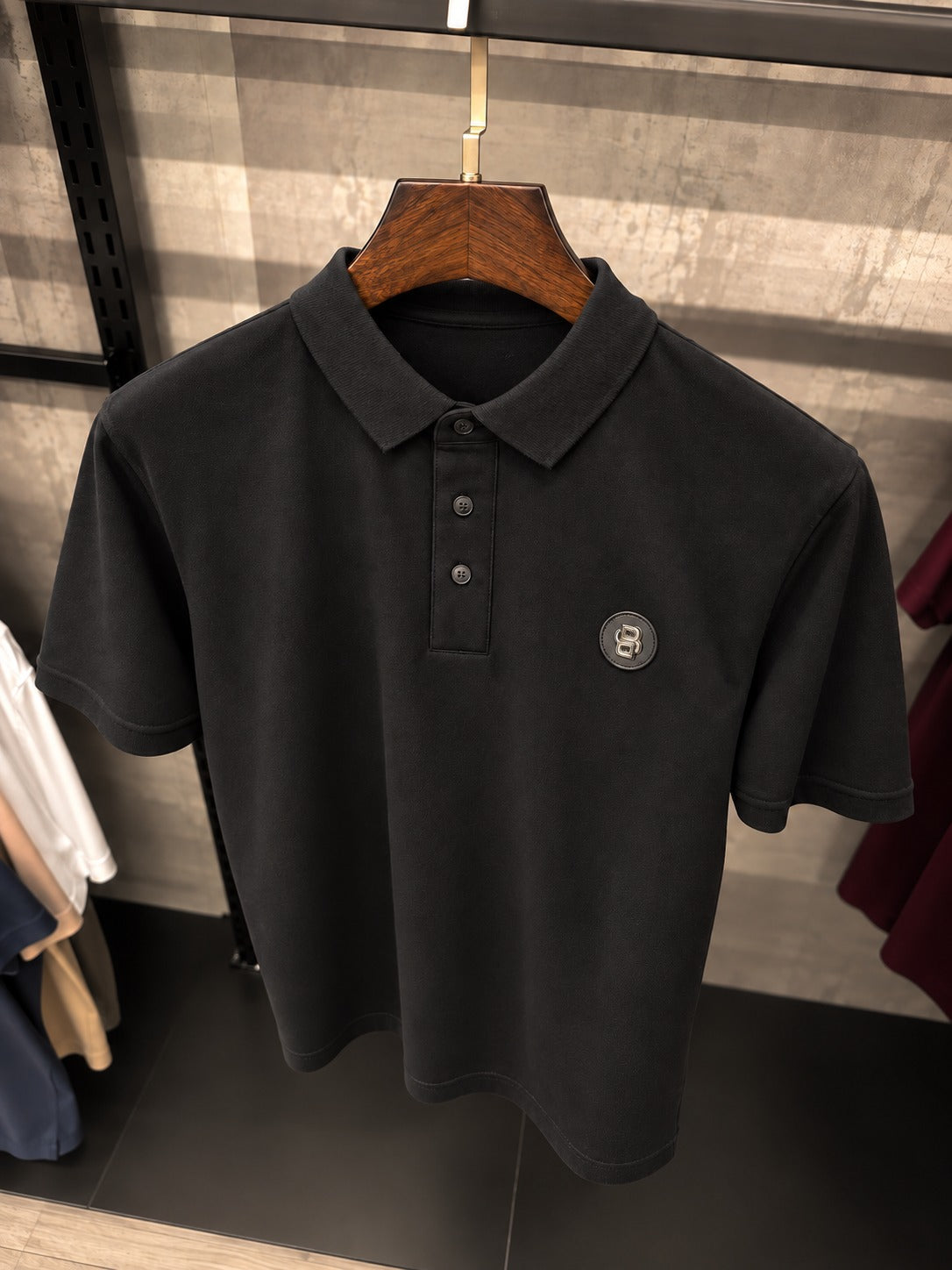 Men's Premium Metal Patch Polo-Black (PS-27)