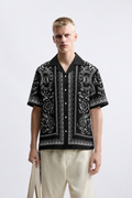 Men's Printed Cuban Shirt-Black-HS-17