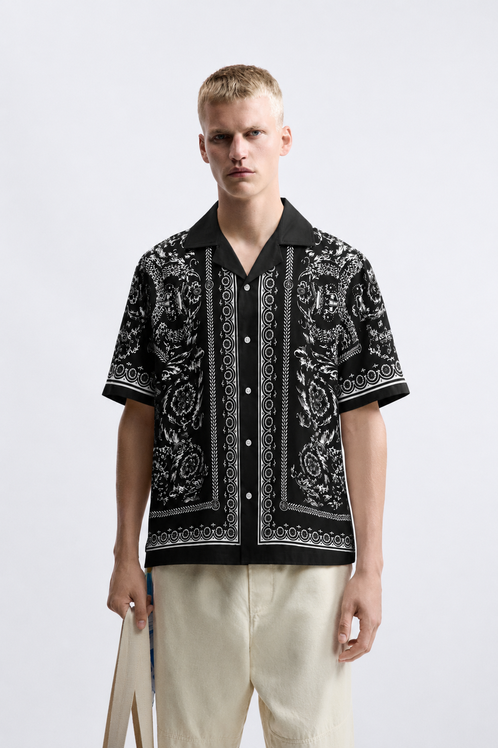 Men's Printed Cuban Shirt-Black-HS-17
