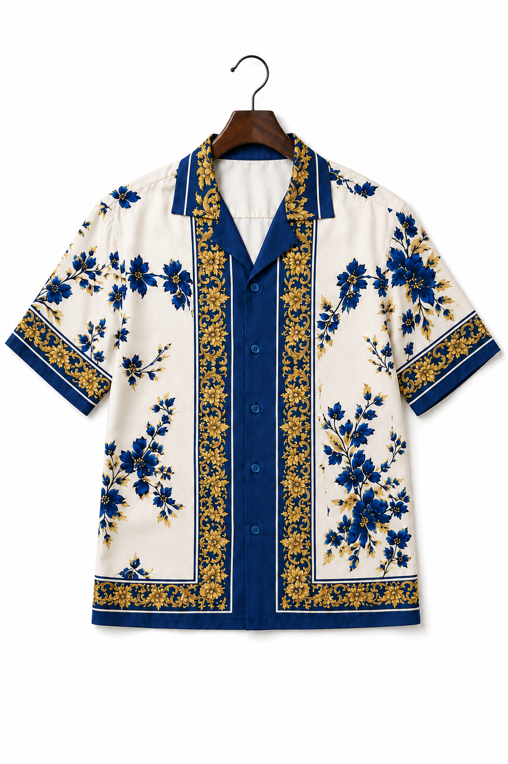 Men's Printed Cuban Shirt-White-HS-22
