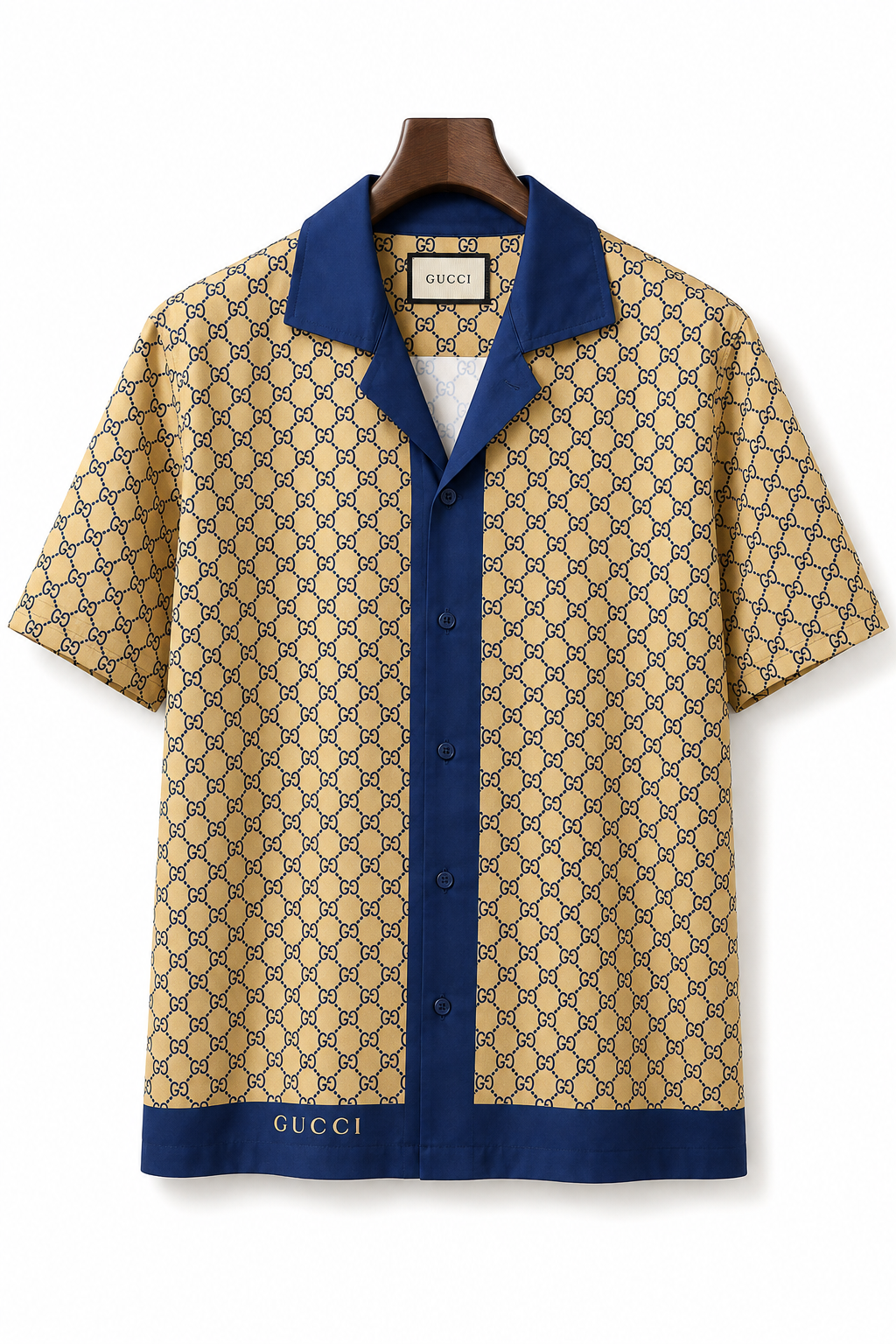 Men's Printed Cuban Shirt-Gold-HS-24