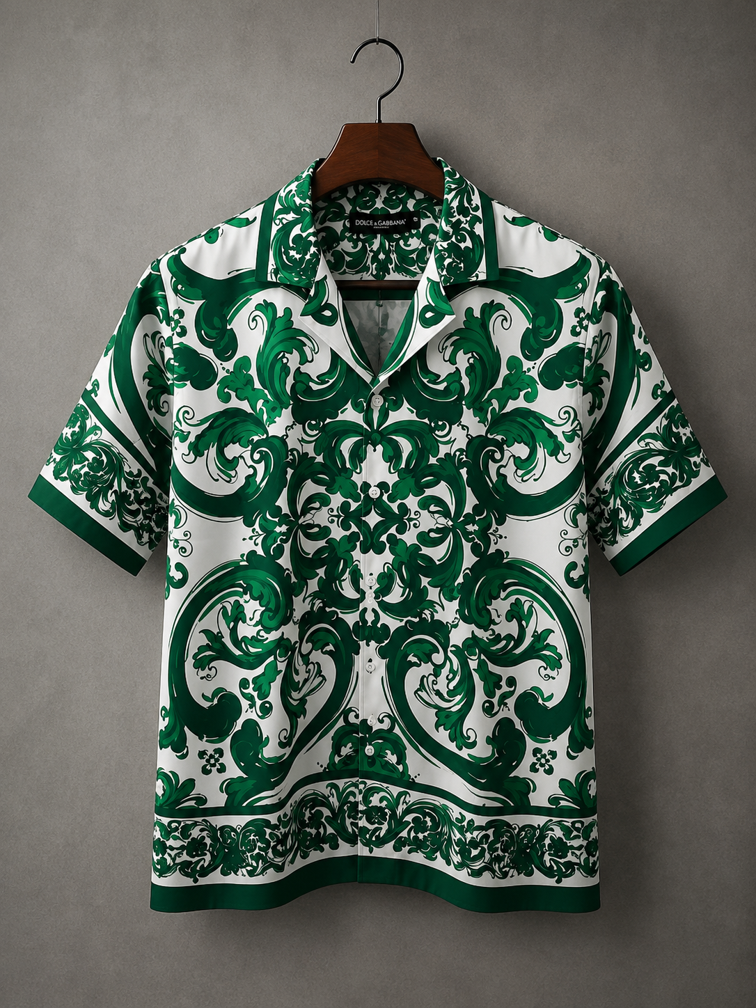 Men's Printed Cuban Shirt-Green-HS-19