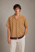Men's Printed Cuban Shirt-Gold-HS-26