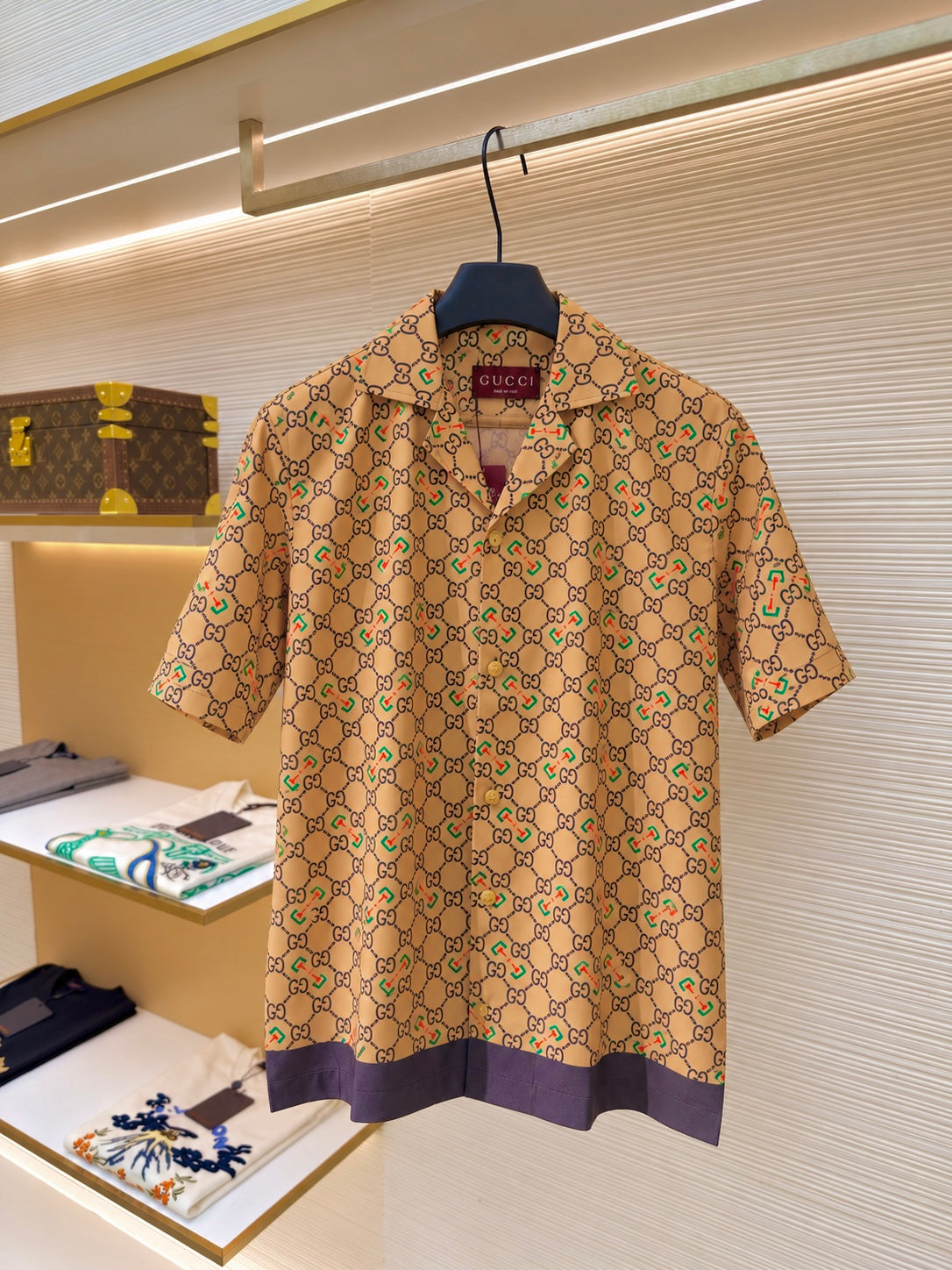 Men's Printed Cuban Shirt-Gold-HS-26