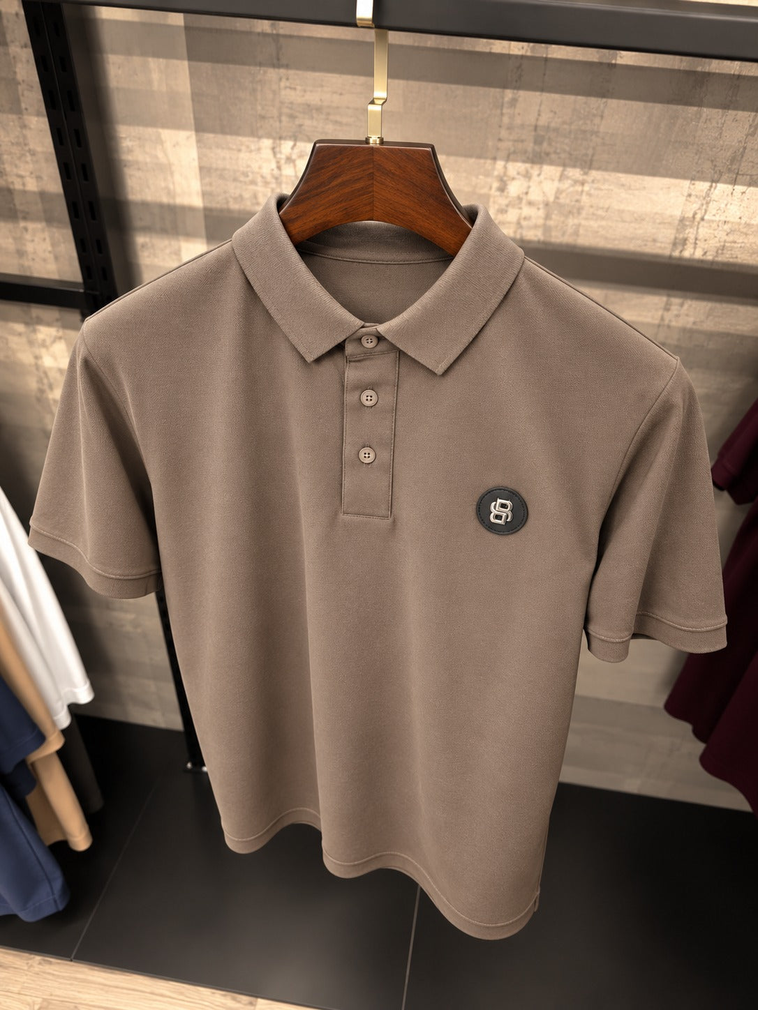 Men's Premium Metal Patch Polo-Beige (PS-27)