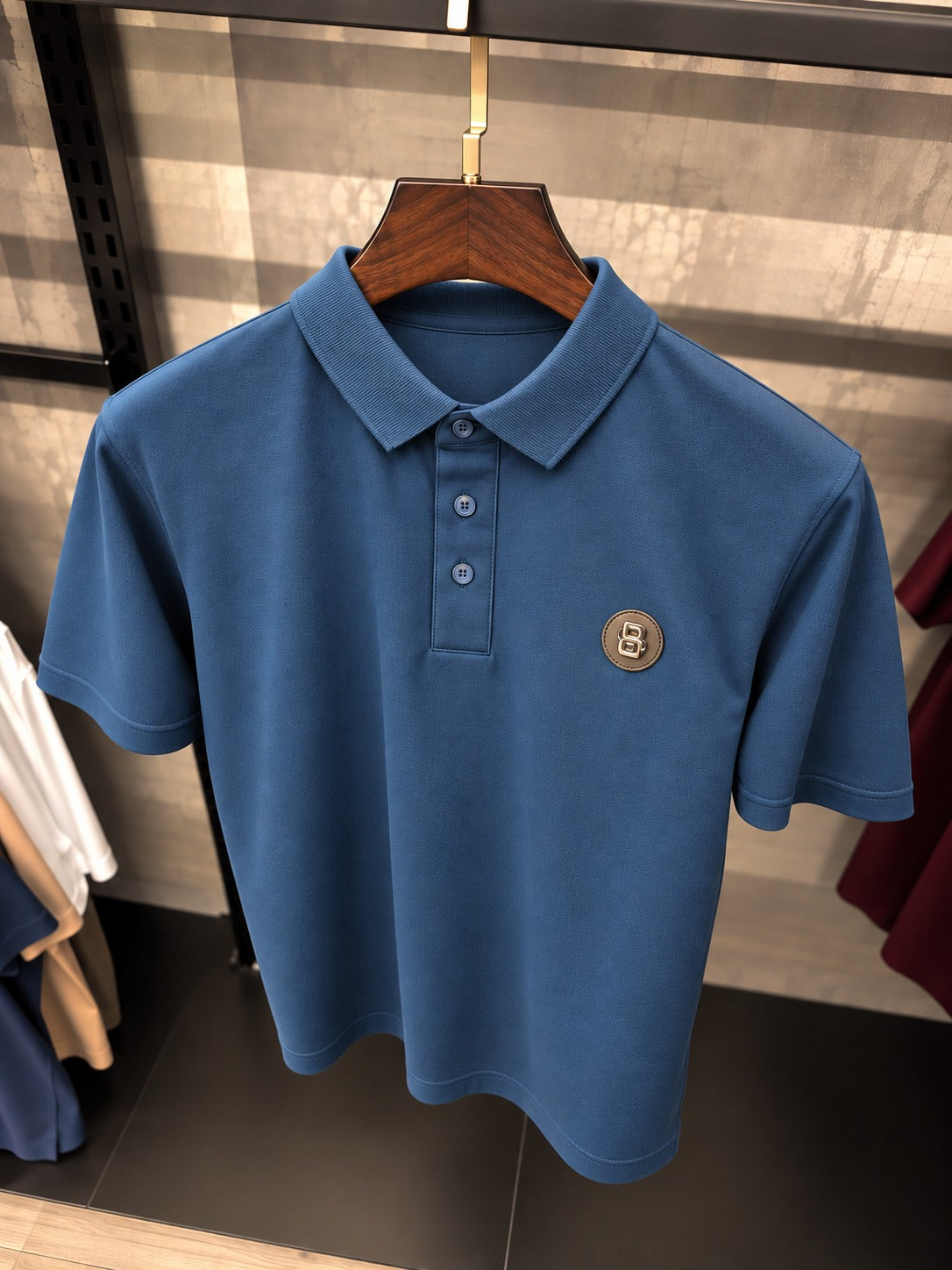Men's Premium Metal Patch Polo-Blue (PS-27)