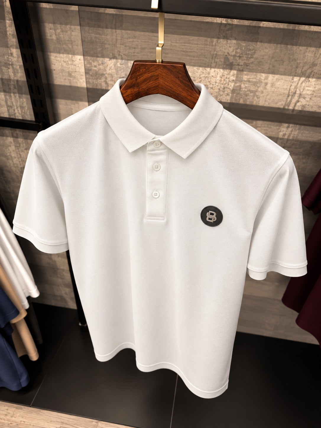 Men's Premium Metal Patch Polo-White (PS-27)