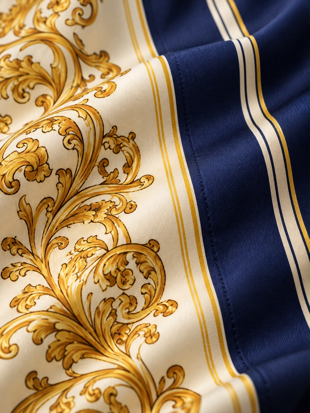 Men's Printed Cuban Shirt-Blue & Gold-HS-25