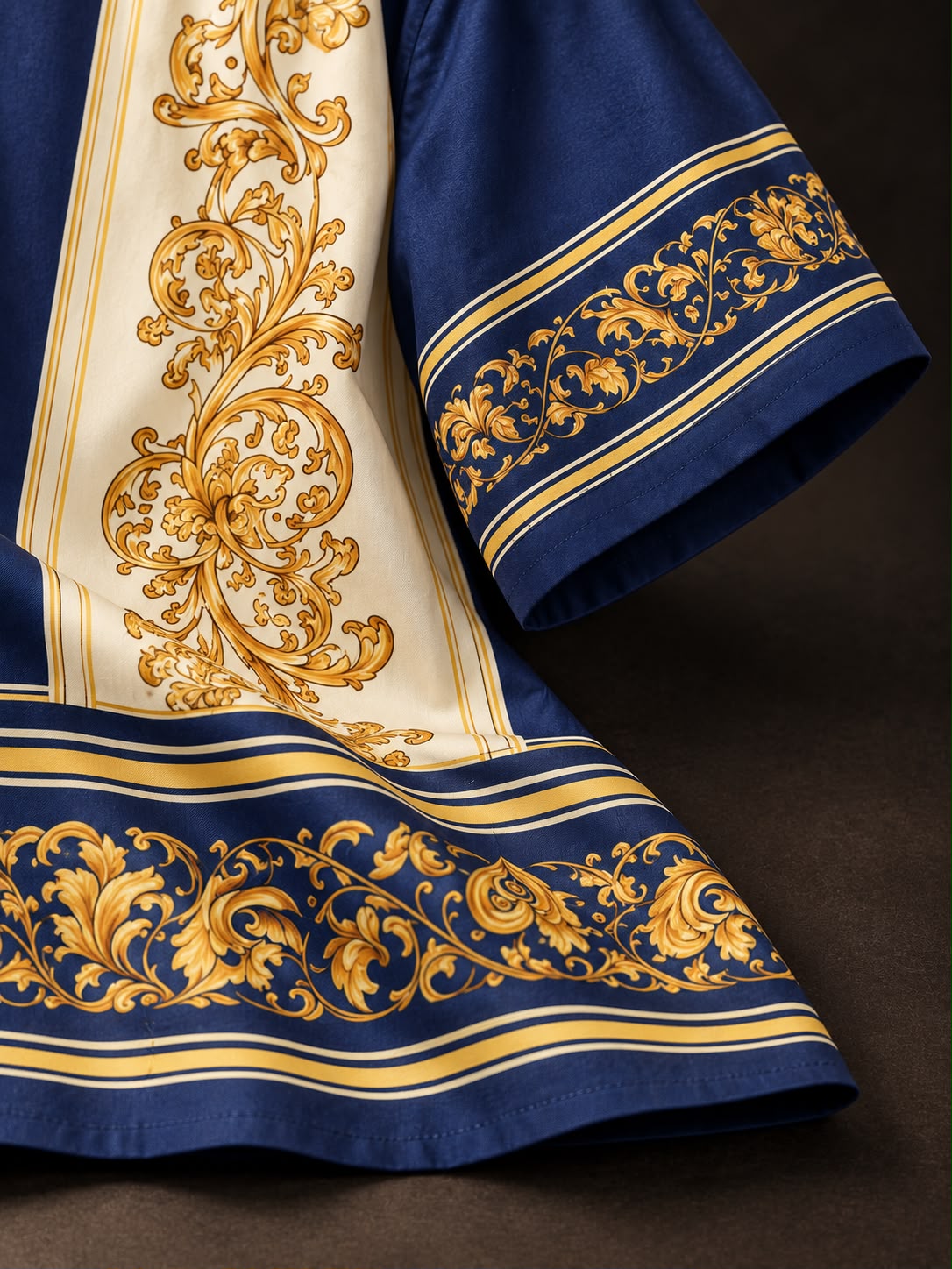Men's Printed Cuban Shirt-Blue & Gold-HS-25