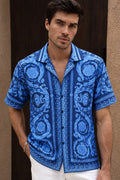 Men's Printed Cuban Shirt-Beige-HS-23